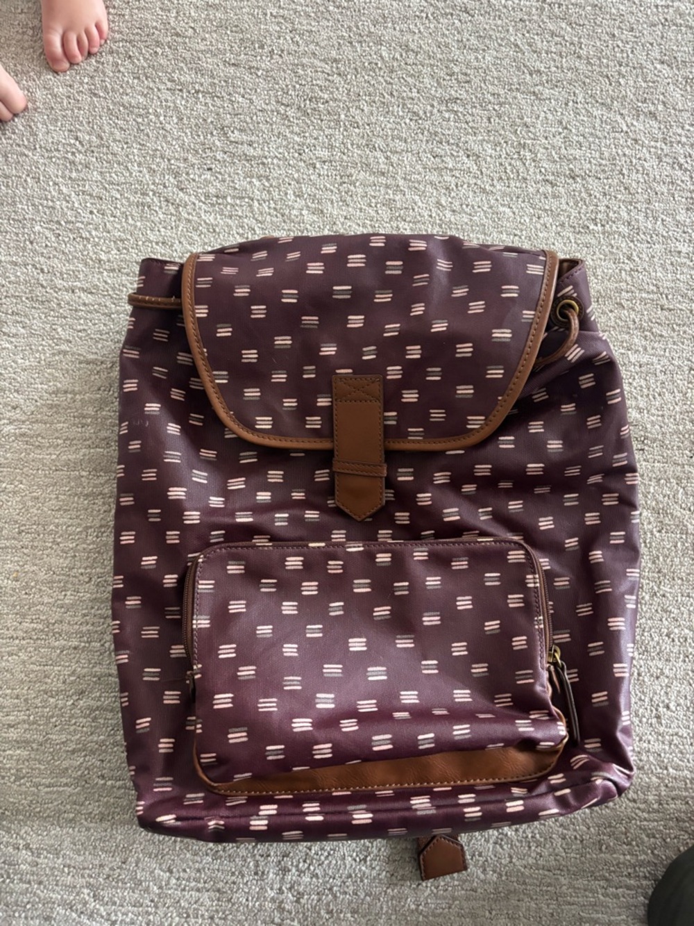 Fossil Burgundy Backpack with Tan Trim
